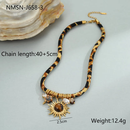 Women's stainless steel necklace with geometric leopard pendant and gold electroplated chain