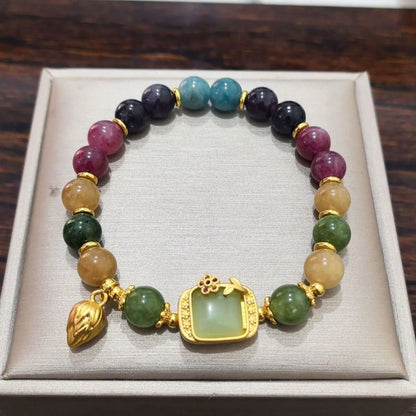 Women's geometric alloy bracelet with crystal charms in fresh sweet style