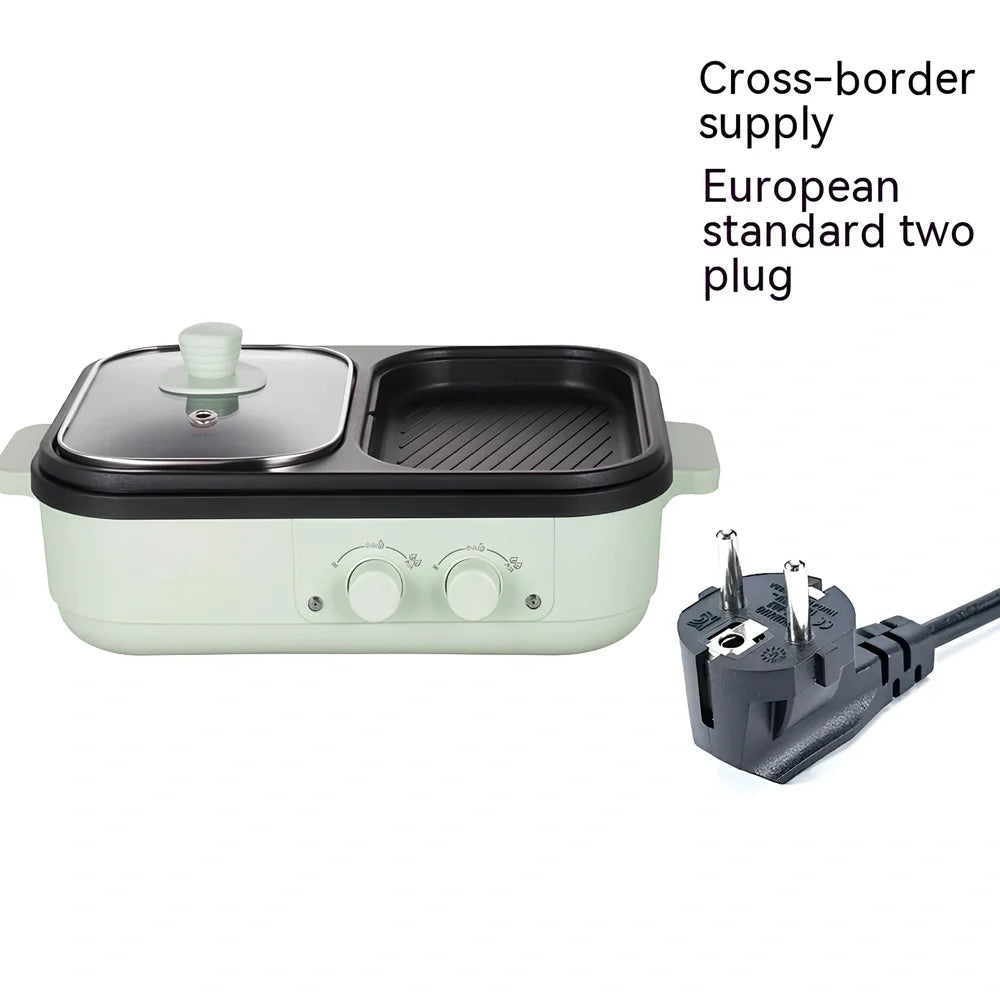 Green electric roasting pot with knob control, 20cm diameter cooking surface