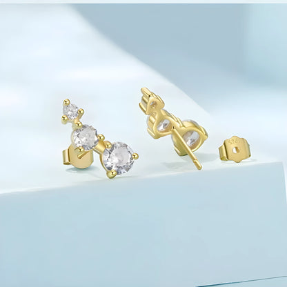 925 silver three-claw zircon earrings with geometric round shape in silver or gold colour