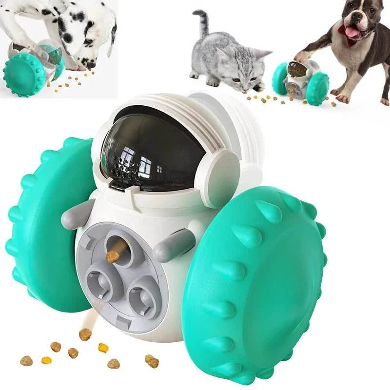 Innovative pet feeding toy with rolling balance system, keeps dogs and cats engaged and entertained