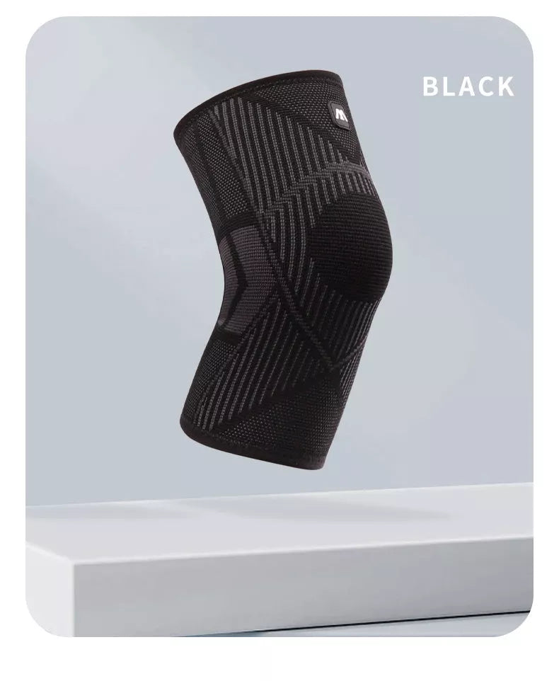 Non-slip knee compression sleeves in blue, pink, and black for pain relief and support