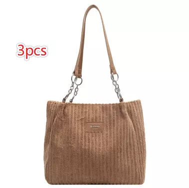 Retro corduroy women's shoulder bag with zipper closure in multiple colors