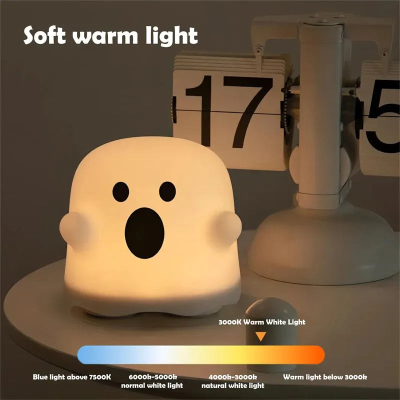 White silicone LED night light with touch sensor base showing 110mm height measurement