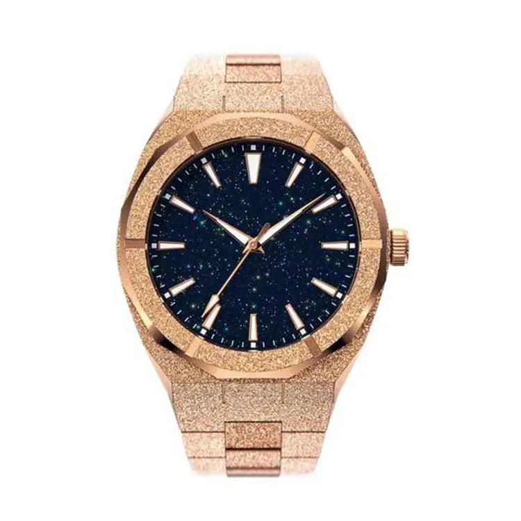 Stainless steel men's waterproof business watch with a 42mm dial on wrist.