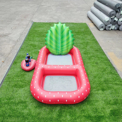 Yellow pineapple-shaped inflatable pool float with drink holder and ergonomic headrest design