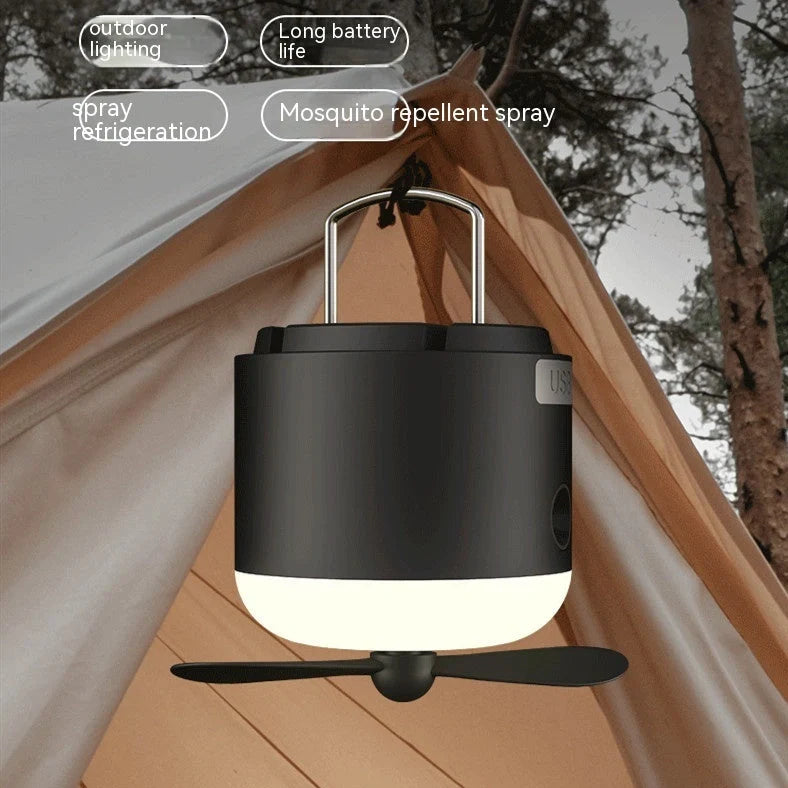 USB-powered camping lantern measuring 75x85mm in khaki, fog white or obsidian black colours