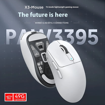 Wired wireless Bluetooth three-mode rechargeable mouse in black, white, lavender, red, or orange with antislip tape options