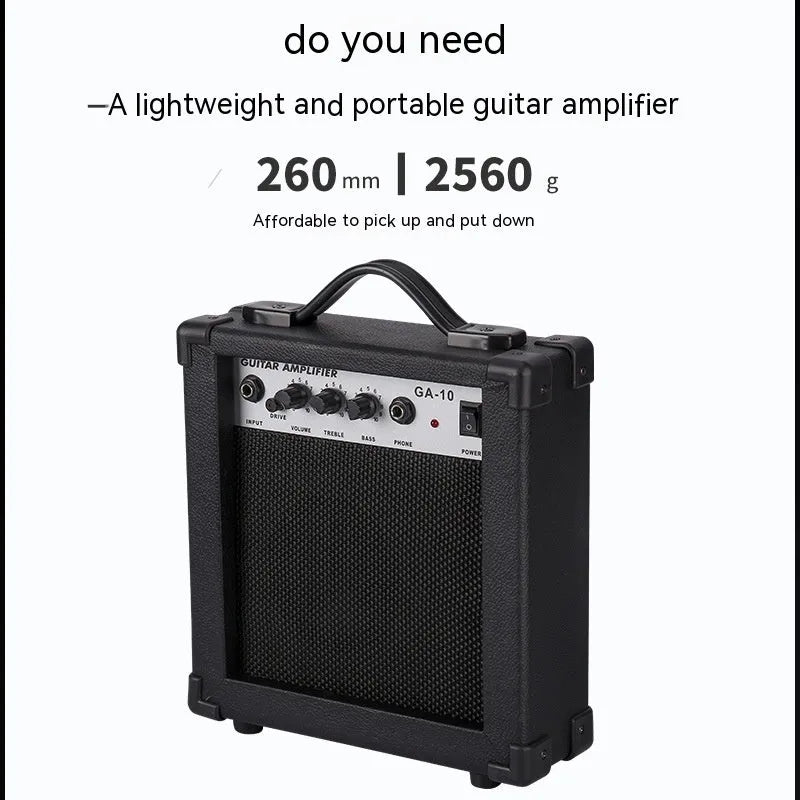 Small easy to carry guitar audio speaker, metal plastic, 25x8x26cm, model GA-10, portable musical instrument speaker