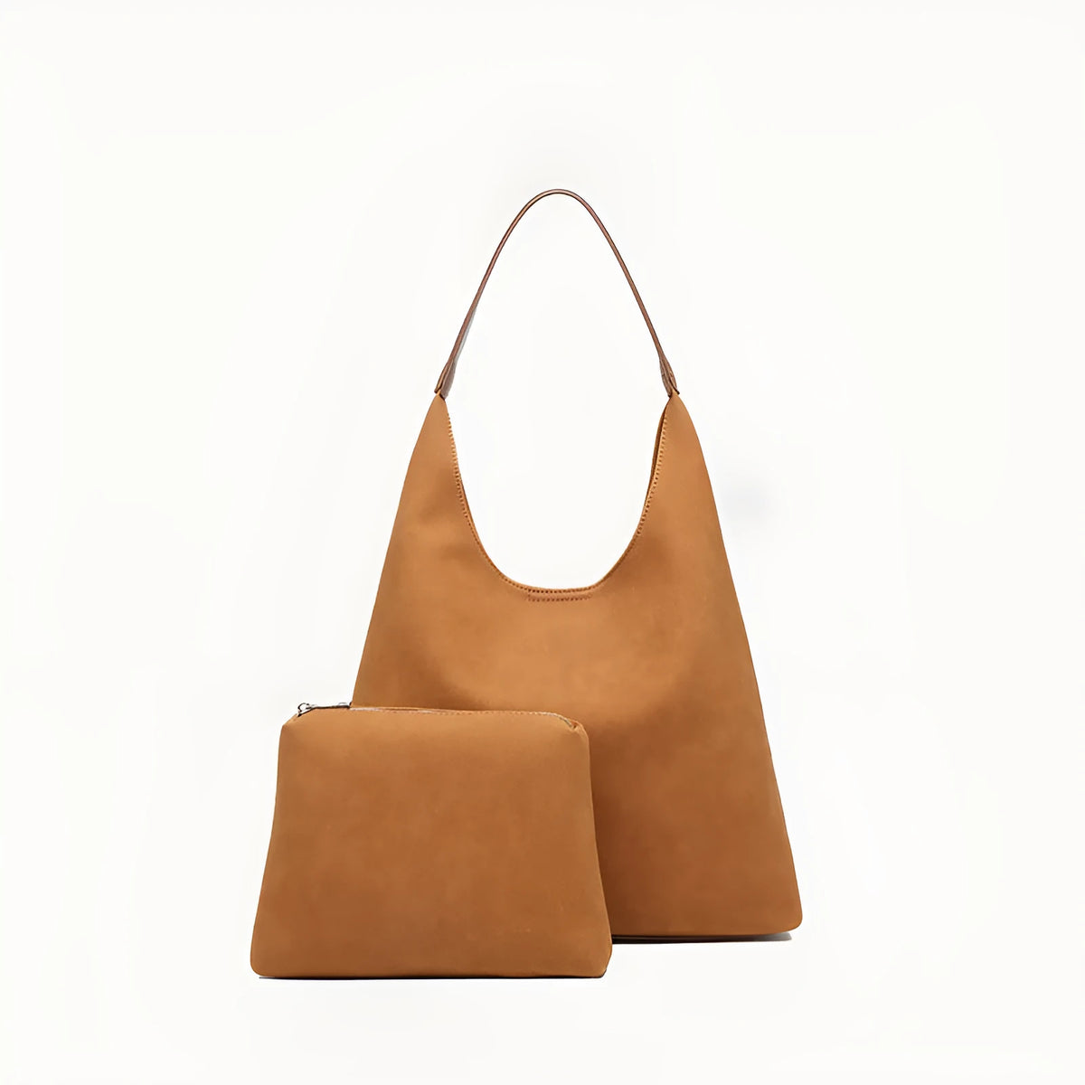 Women's PU tote bag 37x11x60 cm with small pouch, shown in Maillard brown and black colour options
