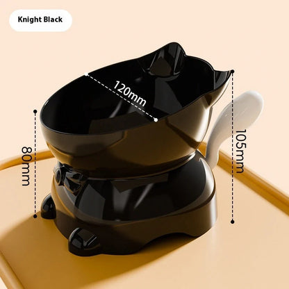 Stainless steel cat bowl with 15-degree tilt angle on non-slip silicone base