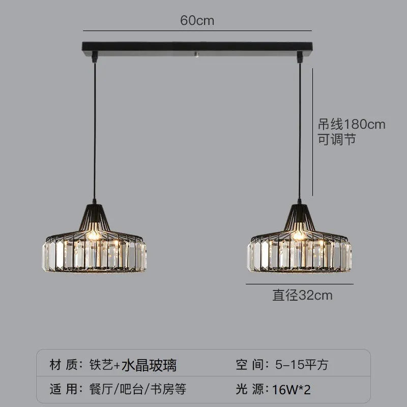 Black and gold iron crystal chandelier LED ceiling lamp with full spectrum light on a white background.