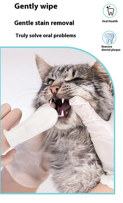 50 white non-woven pet dental finger cots for cleaning cat and dog teeth