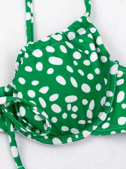 Women's green and purple split swimsuit bikini made from durable polyester