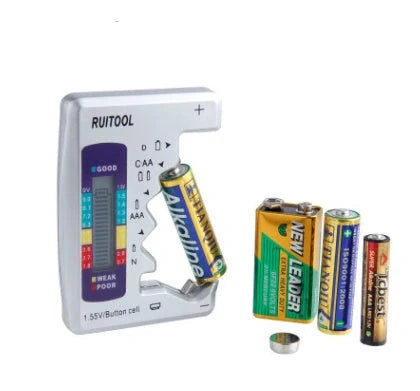 Universal Digital Battery Tester for AA, AAA, 9V, and button cells with LCD display
