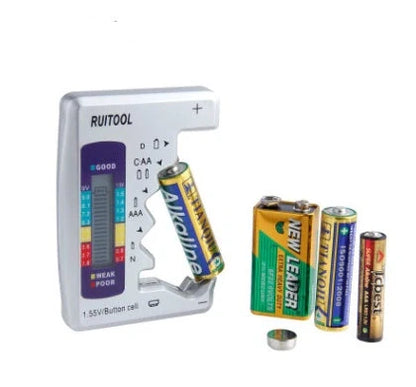 Universal Digital Battery Tester for AA, AAA, 9V, and button cells with LCD display