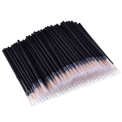100 black disposable eyeliner brushes with ultra-fine points and plastic sleeves