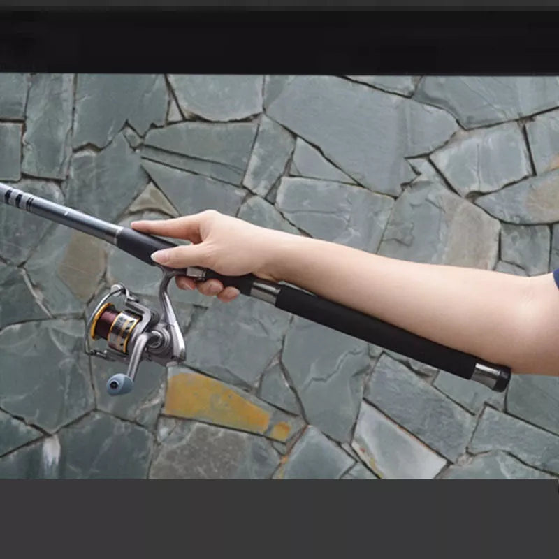 Stainless Steel Retractable Long-range Fishing Rod in black, lengths 2.4m to 3.6m