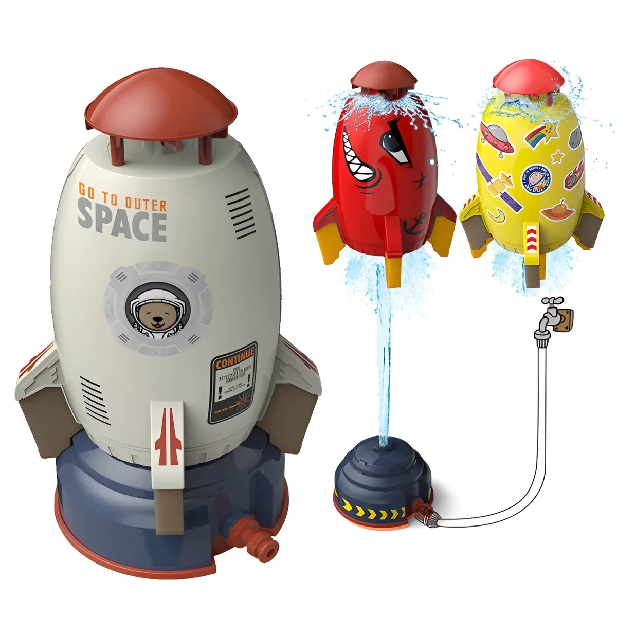 Outdoor water pressure rocket launcher toy for children's garden play with plastic construction