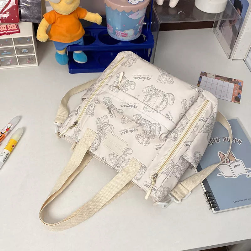 Bear print large capacity tote bag with single shoulder strap in multiple colors