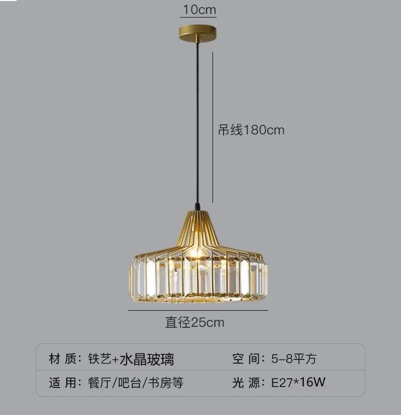 Black and gold iron crystal chandelier LED ceiling lamp with full spectrum light on a white background.