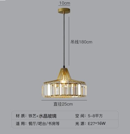 Black and gold iron crystal chandelier LED ceiling lamp with full spectrum light on a white background.