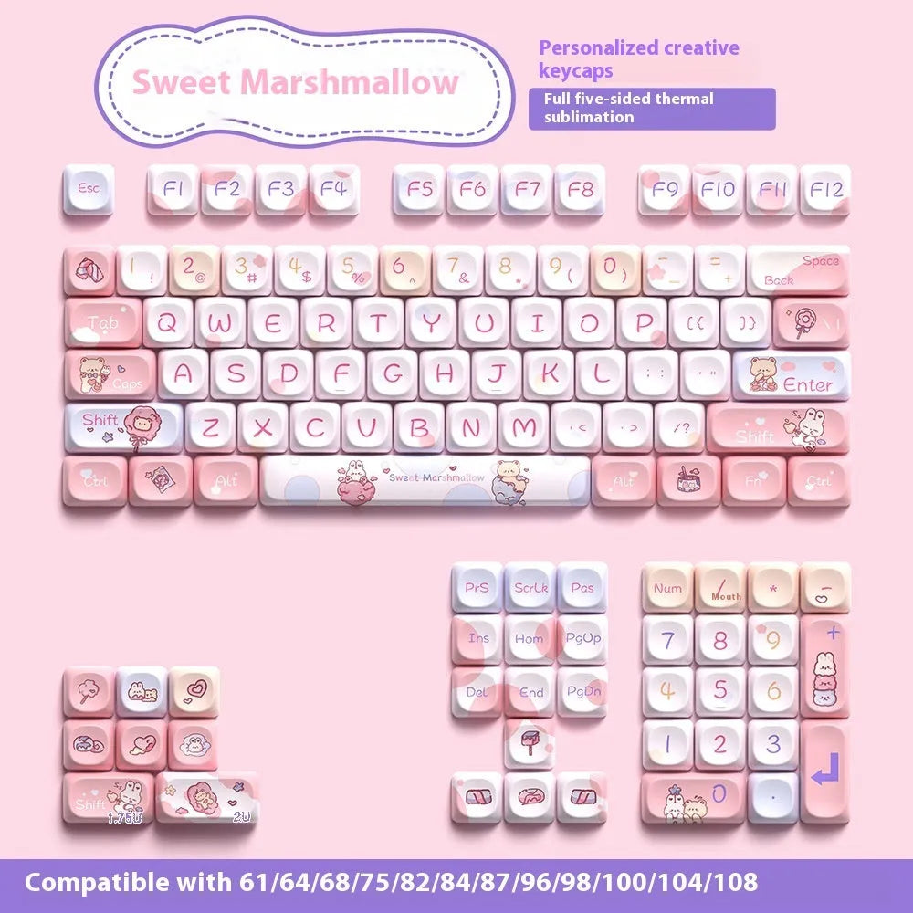 Sweet Cotton Candy coloured  profile PBT plastic keycap set for mechanical keyboards, shown in a full 120-key layout.