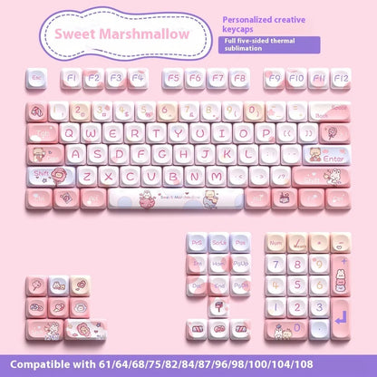 Sweet Cotton Candy coloured  profile PBT plastic keycap set for mechanical keyboards, shown in a full 120-key layout.