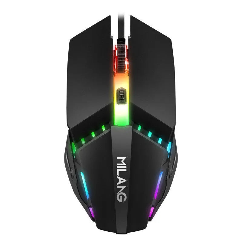 Black one-handed mechanical keyboard and mouse set with a 1.5 metre USB cable on a desktop.