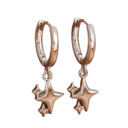 Small star-shaped copper earrings for women in gold or silver, supplied as one pair
