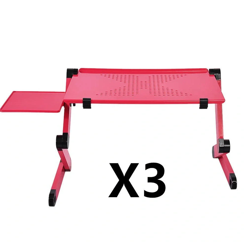 Black aluminium folding computer desk with adjustable legs and non-slip baffles for laptop stability
