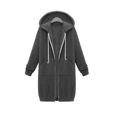 Hooded long sleeve sweater fleece jacket in navy blue with zipper closure