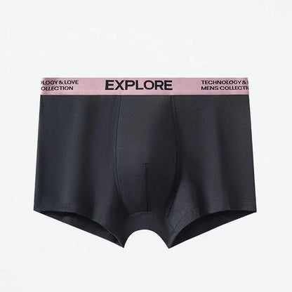 Men's cotton mid waist breathable underwear in multiple colour options on a size chart.