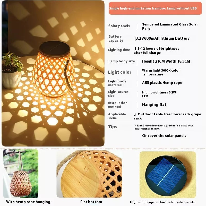 Outdoor solar lantern light with imitation bamboo design and LED lighting
