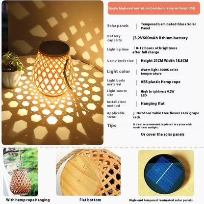Outdoor solar lantern light with imitation bamboo design and LED lighting