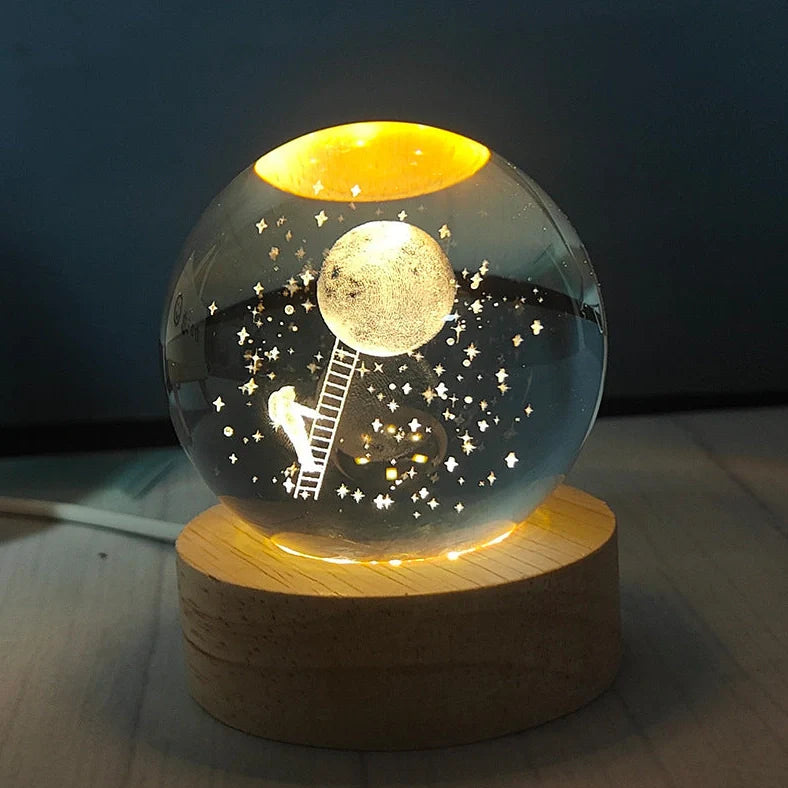 White crystal ball night light with USB plug showing uniform illumination and decorative design options
