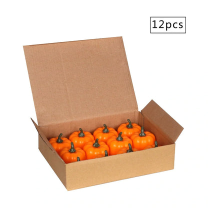 12 yellow LED pumpkin lights with electronic candle function measuring 4.9x4.3cm