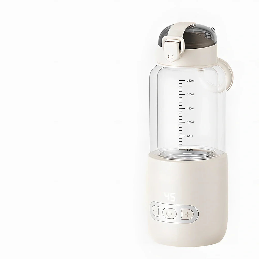 Wireless portable milk mixer with glass construction maintaining constant 37°C temperature for baby formula
