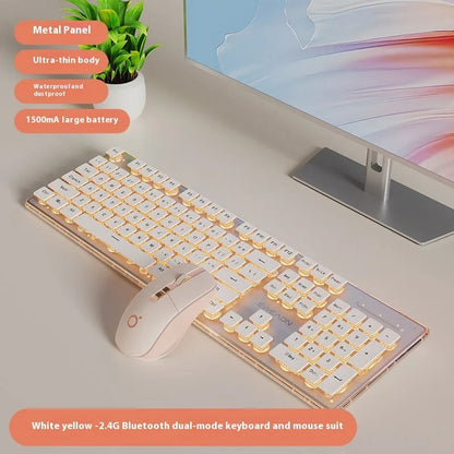 Prewalker V3 retro green mechanical feel keyboard and mouse set on a desk.
