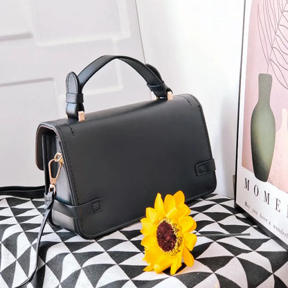 Retro square pattern crossbody bag in apricot colour showing 19.5x7.5x12cm dimensions and adjustable shoulder strap