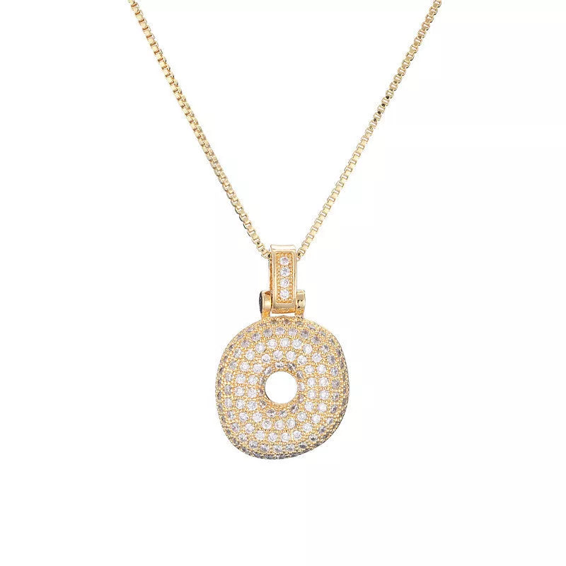 Copper Micro Inlaid Zircon Letter Pendant Necklace with customizable alphabet options