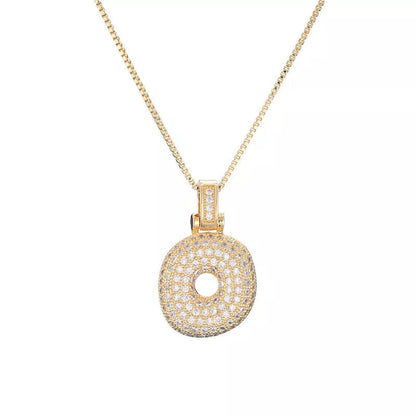 Copper Micro Inlaid Zircon Letter Pendant Necklace with customizable alphabet options