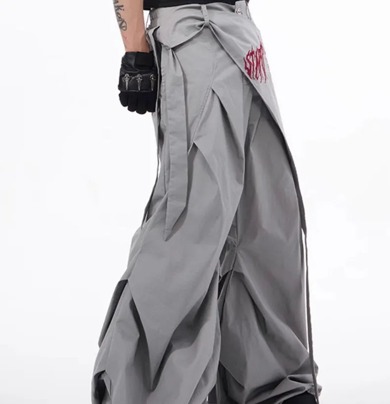 Korean style wide-leg trousers for boys in black or grey solid colour