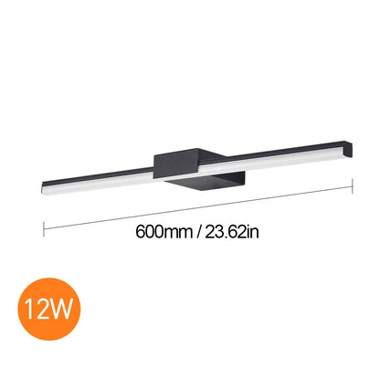 Nordic style bathroom LED mirror headlight in black or white, 40cm-60cm sizes with three lighting modes