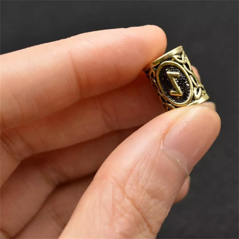 Set of 24 Viking Rune Beard Beads in antique silver, bronze, and red brass