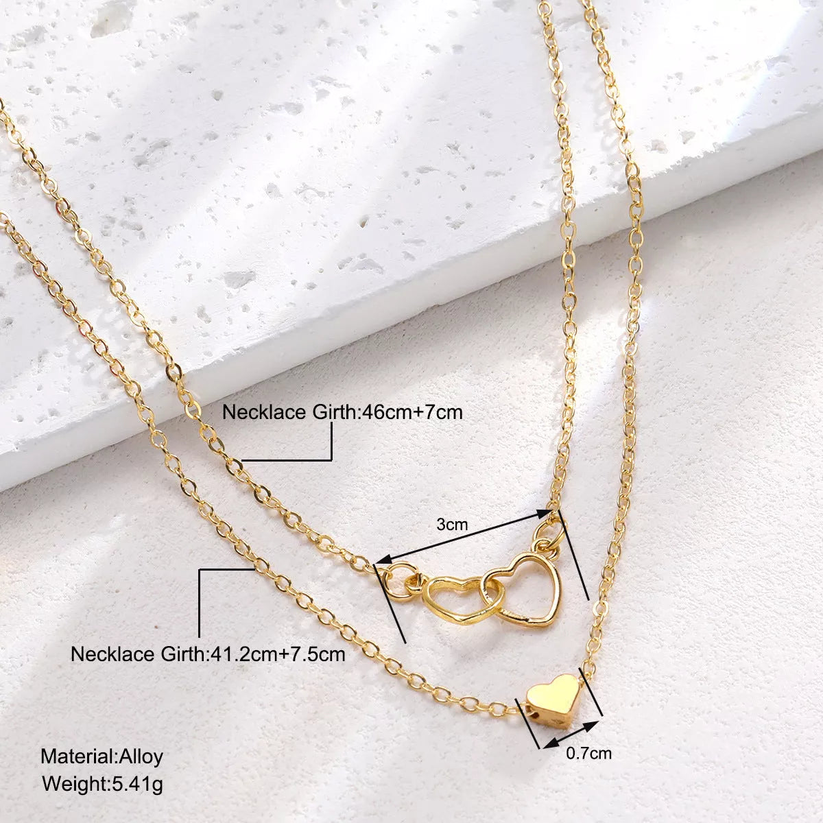 Hollow Cross Heart Pendant Double-layer Necklace in gold for women