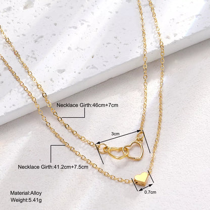 Hollow Cross Heart Pendant Double-layer Necklace in gold for women