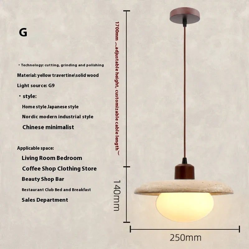 Retro yellow cave stone pendant light with iron body and yellow marble lampshade, hanging wire LED bedside chandelier