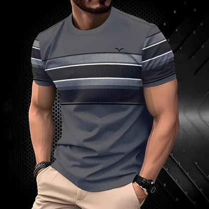 Men's casual short sleeve T-shirt in polyester fabric, loose fit style for summer wear