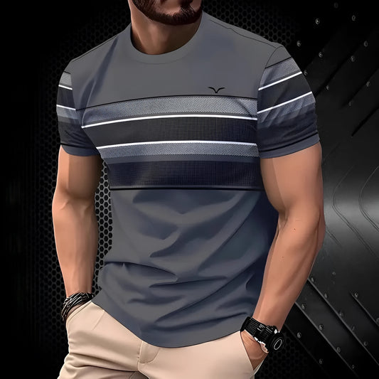 Men's casual short sleeve T-shirt in polyester fabric, loose fit style for summer wear